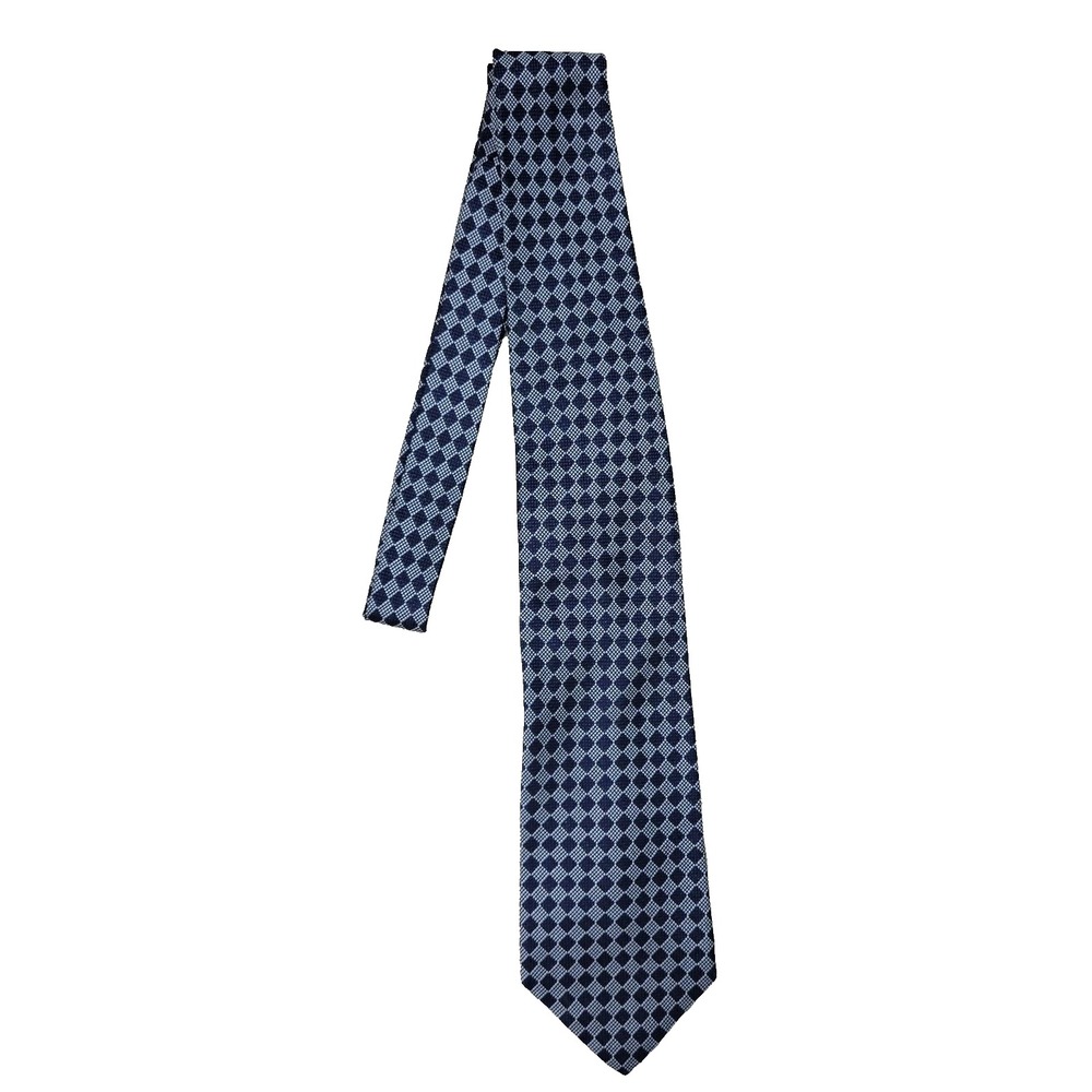 Lauren Ralph Lauren Green Label Gray Blue Diambond Pattern Mens Necktie Silk